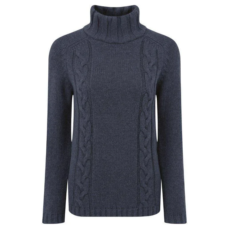 Schoffel Ladies Merino Cable Roll Neck Jumper - Indigo Fleece Sweater Nylon Polyester