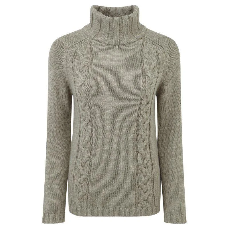 Schoffel Ladies Merino Cable Roll Neck Jumper - Mink Transparent Opaque Sheer