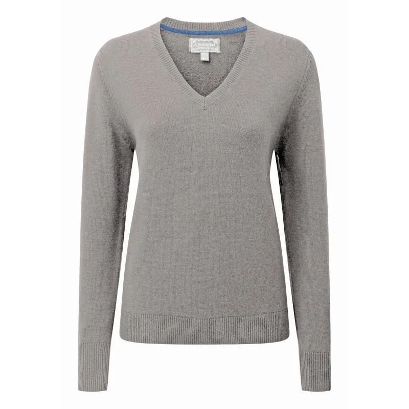 Schoffel Ladies Merino V Neck Jumper - Silver Grey Bright Pastel Dark