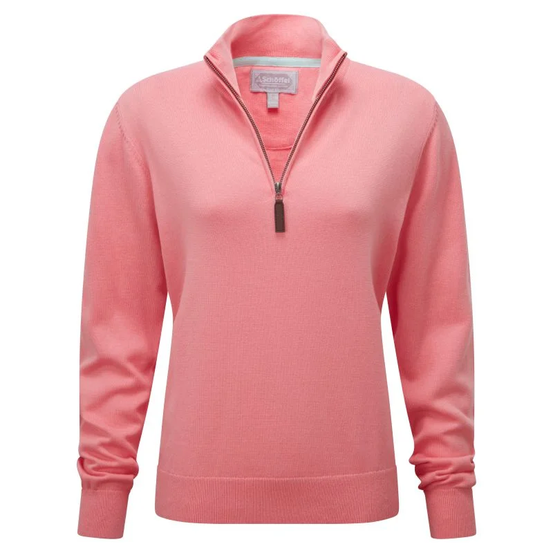 Schoffel Polperro Pima 1/4 Zip Ladies Jumper - Flamingo Satin Blend Silk Blend Wool Blend Schoffel Polperro Pima 1/4 Zip Ladies Jumper - Flamingo Satin Blend Silk Blend Wool Blend