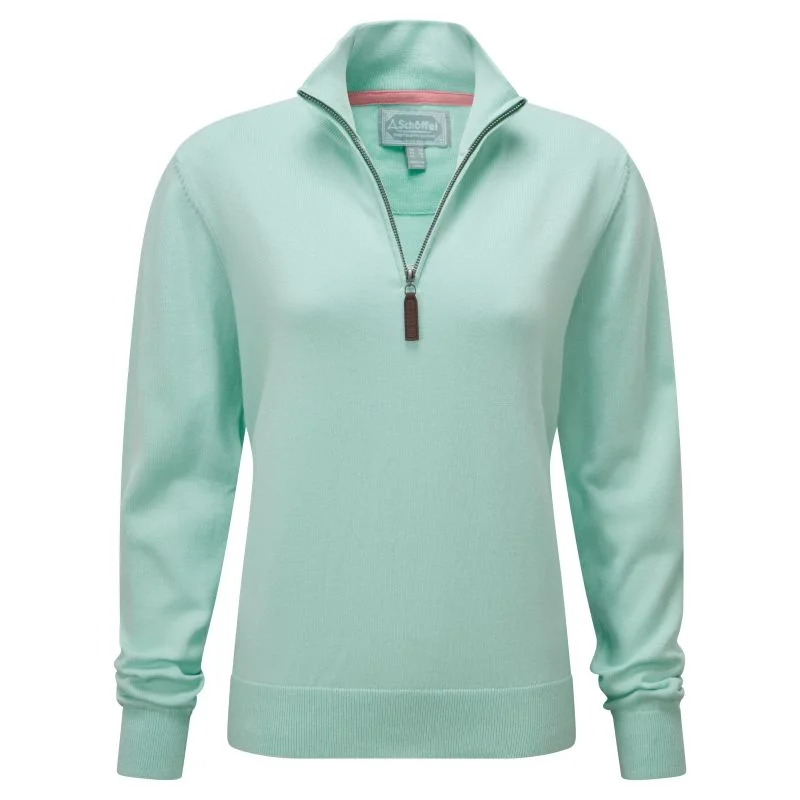 Schoffel Polperro Pima 1/4 Zip Ladies Jumper - Pale Mint Sweater Knitwear Pullover