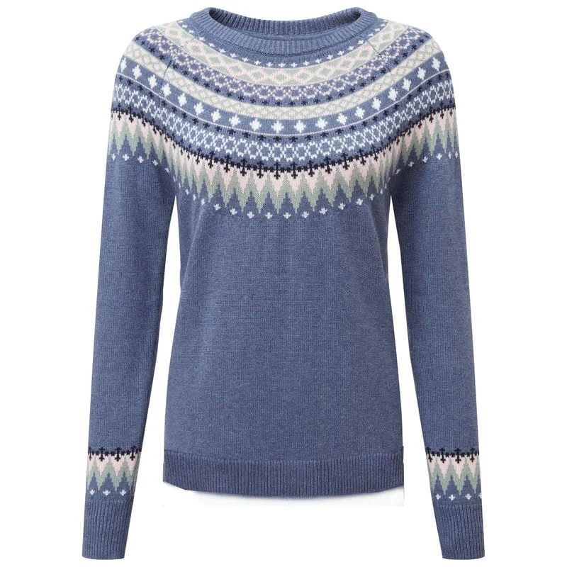 Schoffel Shetland Fairisle Ladies Jumper - Slate Blue Fairisle Fitted Loose Oversized Schoffel Shetland Fairisle Ladies Jumper - Slate Blue Fairisle Fitted Loose Oversized