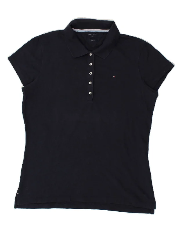 TOMMY HILFIGER Womens Polo Shirt 2XL Navy Blue Cotton Fashionable Button-Front Short Sleeve