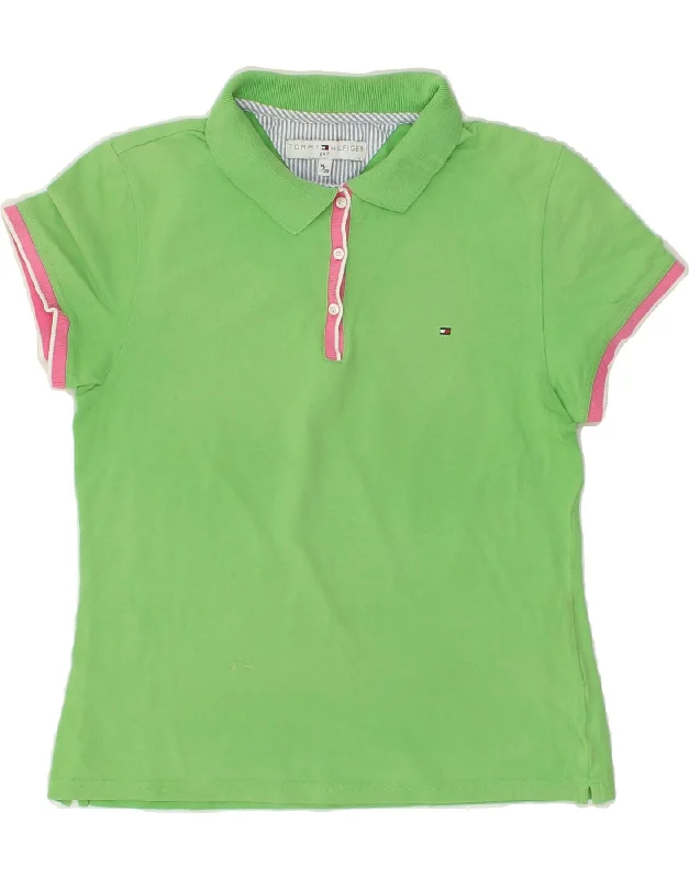 TOMMY HILFIGER Womens Polo Shirt EU 38 Medium Green Cotton Casual Oversized Short Shirt