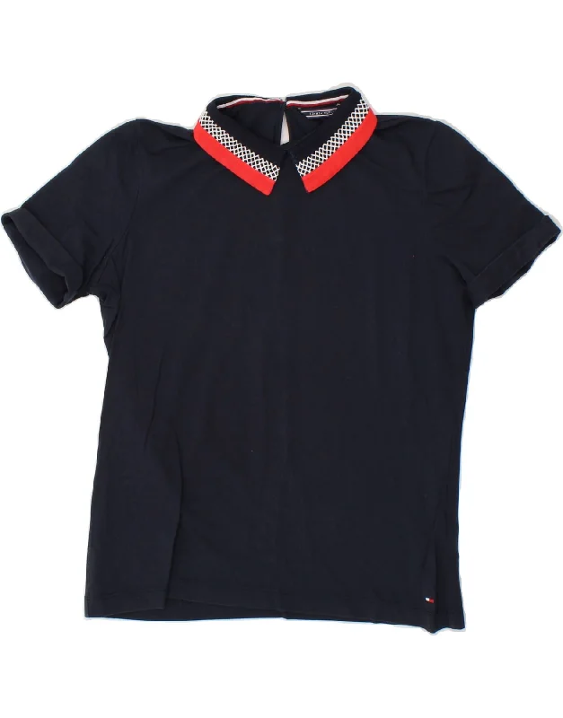 TOMMY HILFIGER Womens Polo Shirt UK 10 Small Navy Blue Cotton Trendy Short Sleeve Tunic