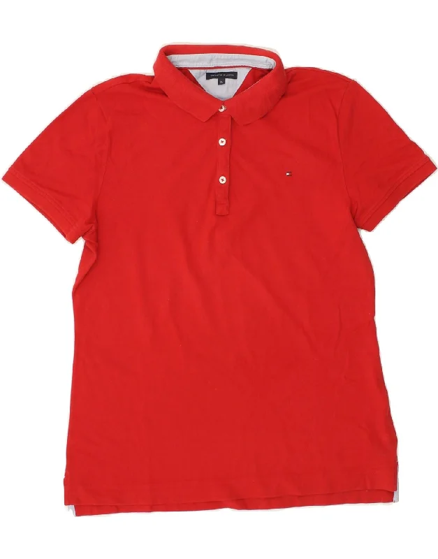 TOMMY HILFIGER Womens Polo Shirt UK 18 XL Red Cotton Chic Silk Short Sleeve Shirt