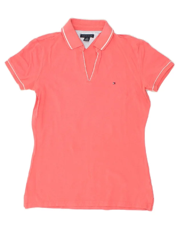 TOMMY HILFIGER Womens Polo Shirt UK 6 XS Pink Cotton Elegant Draped Short Shirt