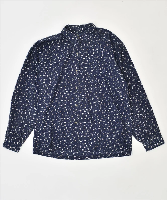 VIA DELLE VIOLA Womens Shirt UK 14 Medium Navy Blue Floral Polyester Casual Plain Short Shirt