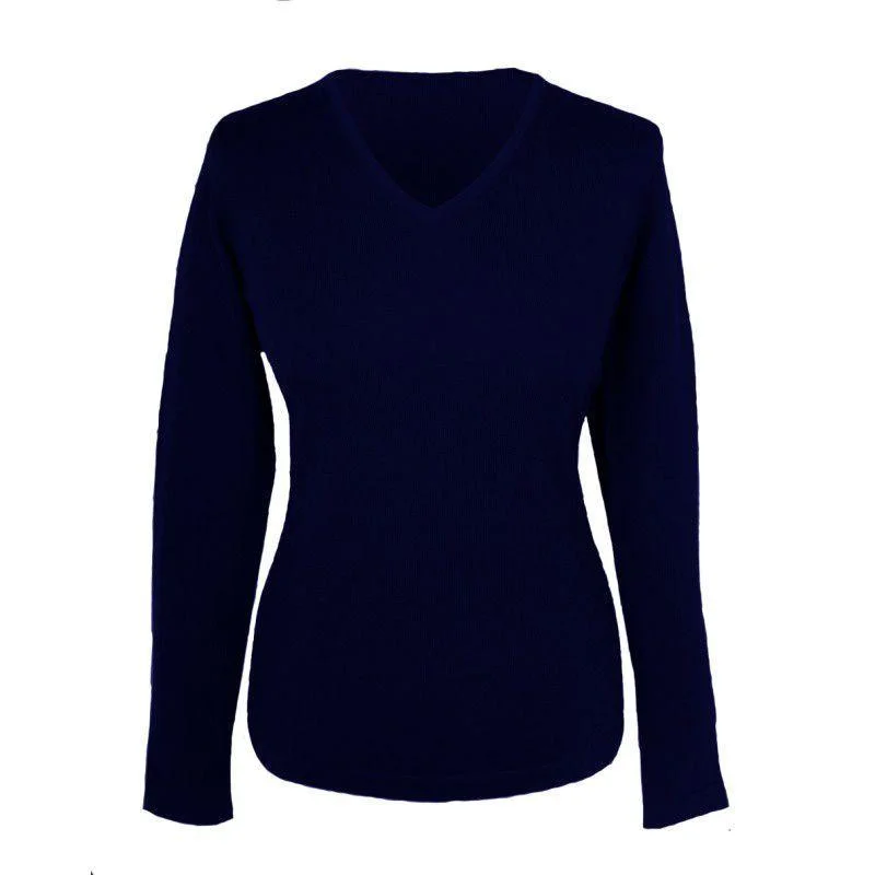 William Powell Ladies Merino V Neck Jumper - Dark Navy Zippered Front Buttoned Front Snap Front William Powell Ladies Merino V Neck Jumper - Dark Navy Zippered Front Buttoned Front Snap Front