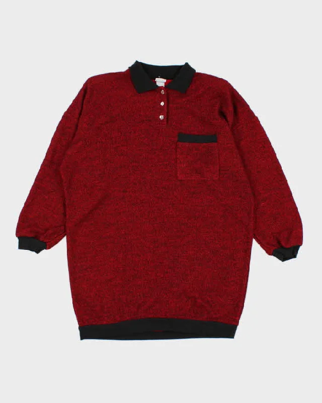 Womens 1980s Benetton Red and Black Long Jumper - XS Long Sweater Short Sweater Cropped Sweater Womens 1980s Benetton Red and Black Long Jumper - XS Long Sweater Short Sweater Cropped Sweater