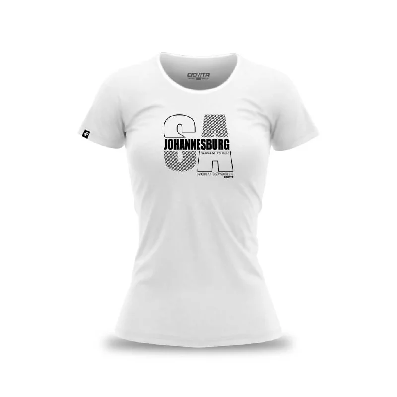 Women's Johannesburg T Shirt (White) Trendy Ruffled Short Sleeve