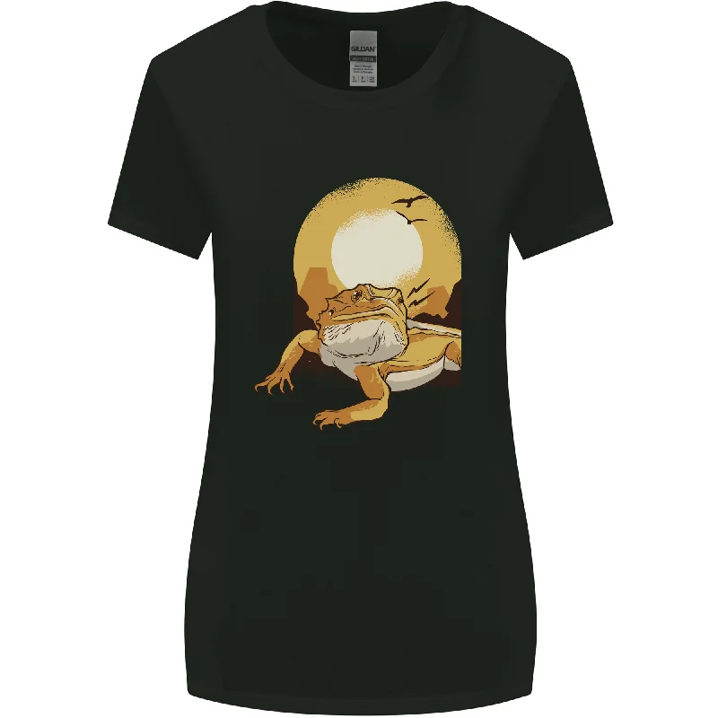 A Bearded Dragon in the Desert Sun Womens Wider Cut T-Shirt Solid Print Embellished