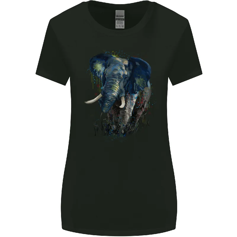 A Big Elephant Watercolour Womens Wider Cut T-Shirt Spandex Blend Rayon Blend Denim Blend