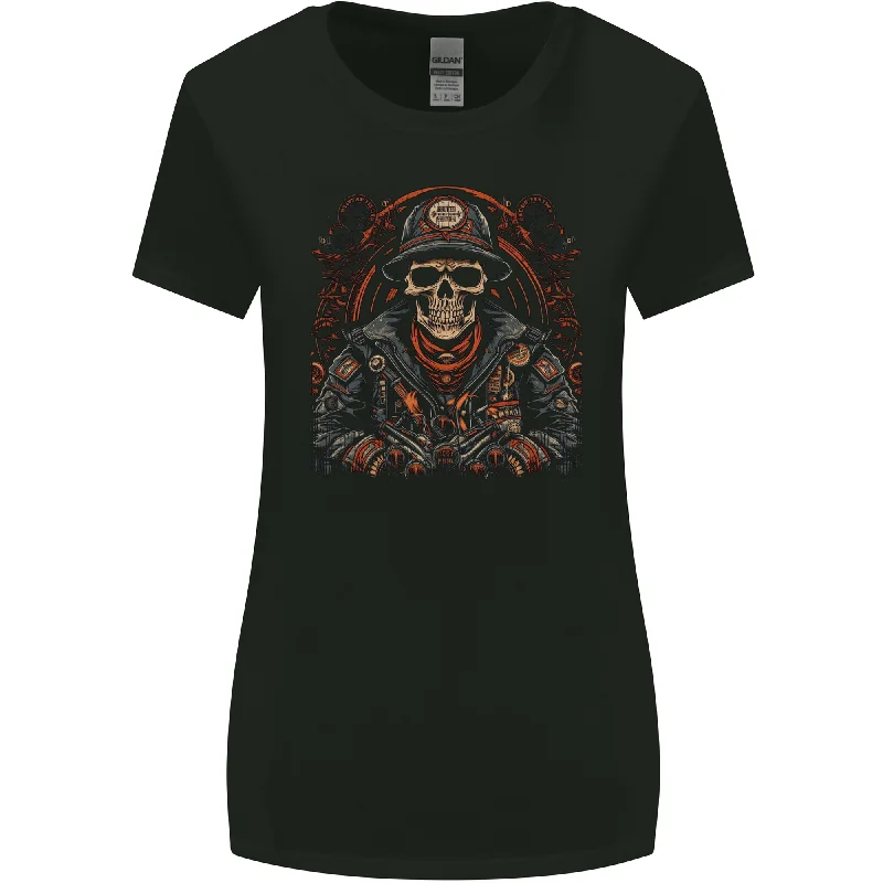 A Biker Skull Motorbike Motorcycle Chopper Womens Wider Cut T-Shirt Layered Multi-layer Single Layer