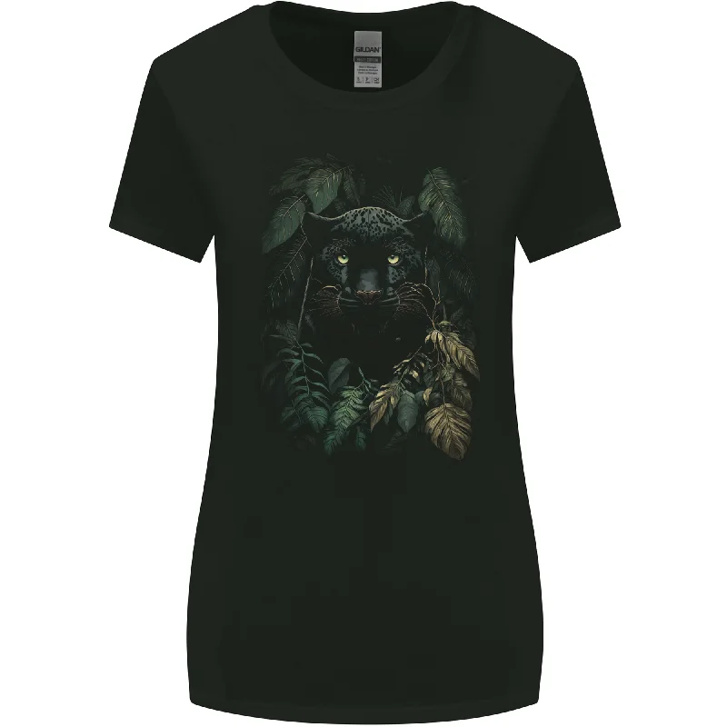 A Black Jaguar Wild Cat Womens Wider Cut T-Shirt Terry Blend Velvet Blend Canvas Blend