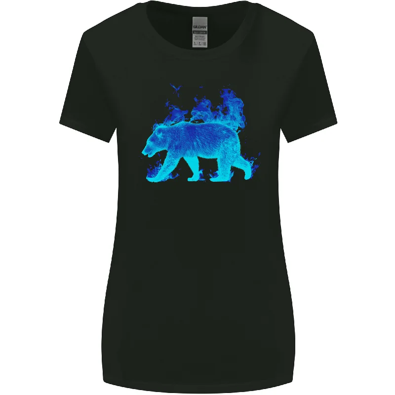 A Blue Flame Grizzly Bear Womens Wider Cut T-Shirt Faux Fur Fabric Real Fur Fabric Shearling Fabric