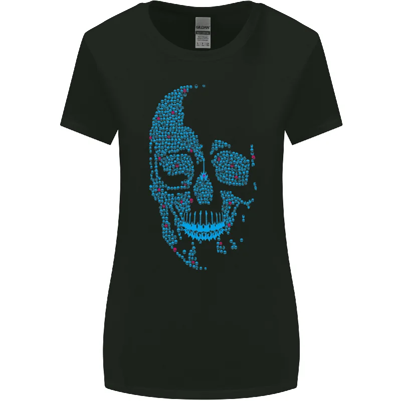 A Blue Skull Made of Guitars Guitarist Womens Wider Cut T-Shirt Notch Collar Peter Pan Collar Cowl Neck