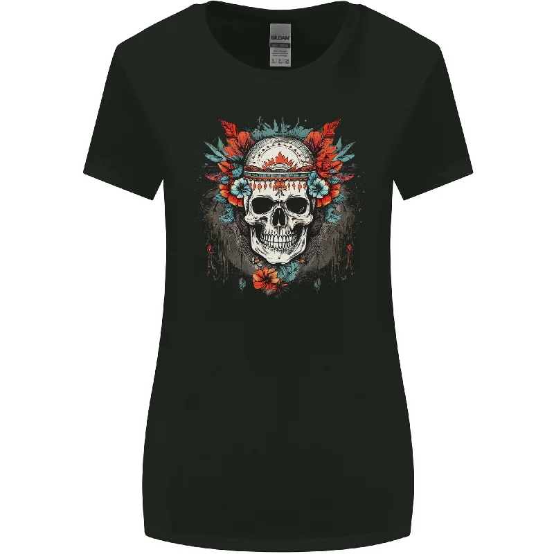 A Bohemian Style Tribal Skull Womens Wider Cut T-Shirt Polka Dot Checkered Tartan