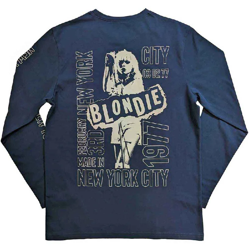 Blondie | Official Band Long Sleeve T-Shirt | NYC '77 (Back & Sleeve Print) Handmade Hand-knitted Hand-woven