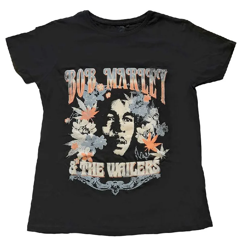 Bob Marley & The Wailers Ladies T-Shirt: Bob Marley & The Wailers Striped Floral Plaid