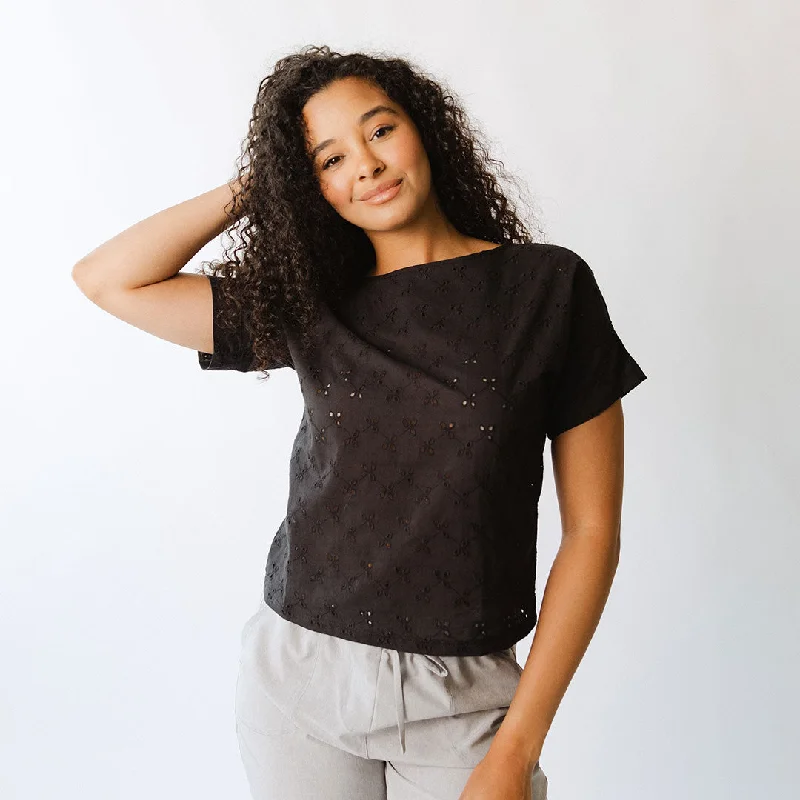 Boss Tee, Black Eyelet Spandex Blend Rayon Blend Denim Blend