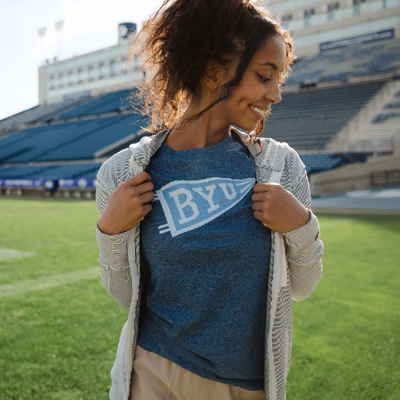 BYU Boyfriend Tee, Navy Tilt Flag Fleece Nylon Spandex