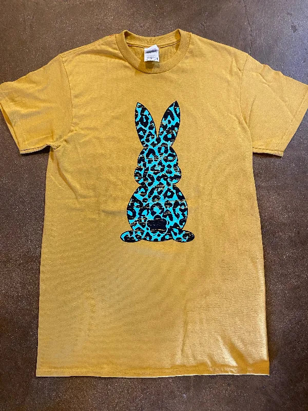 Animal Print Rabbit on Mustard T-shirt Ribbed Striped Patterned