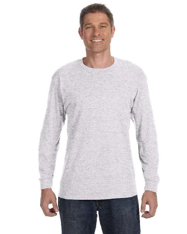 Gildan Heavy Cotton Long Sleeve T-Shirt | Ash Grey Collared Crew Neck Turtle Neck