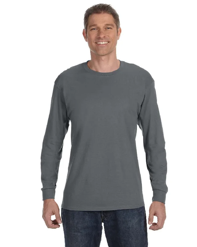 Gildan Heavy Cotton Long Sleeve T-Shirt | Charcoal Zippered Front Buttoned Front Snap Front