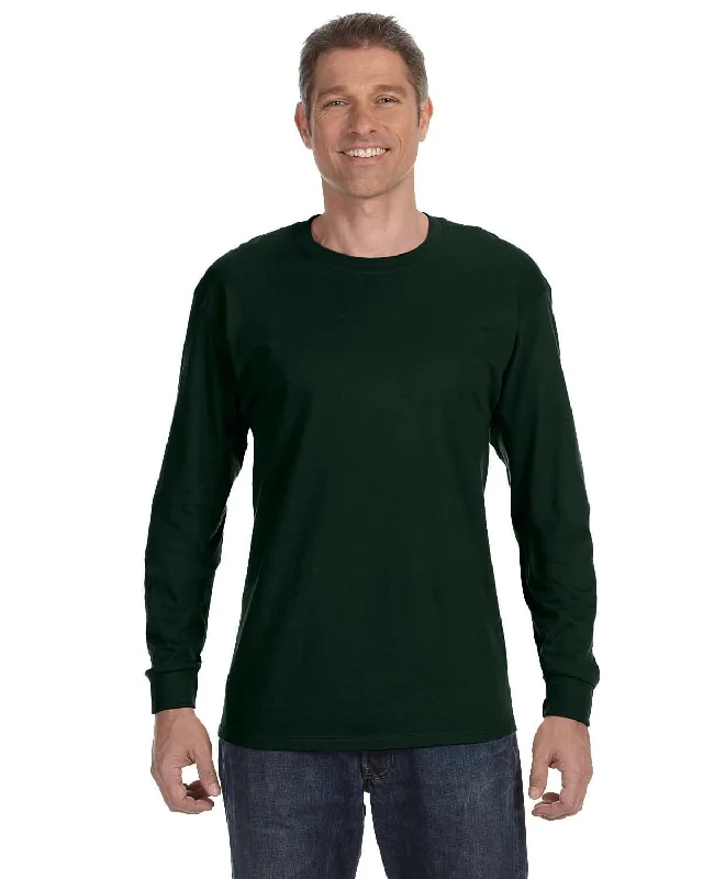 Gildan Heavy Cotton Long Sleeve T-Shirt | Forest Green Denim Fabric Leather Fabric Suede Fabric