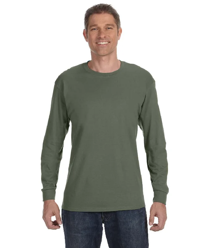 Gildan Heavy Cotton Long Sleeve T-Shirt | Military Green Print Jacquard Patchwork