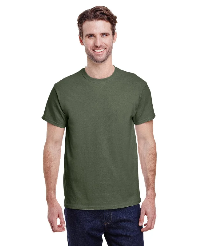 Gildan Heavy Cotton T-Shirt | Military Green Zippered Front Buttoned Front Snap Front