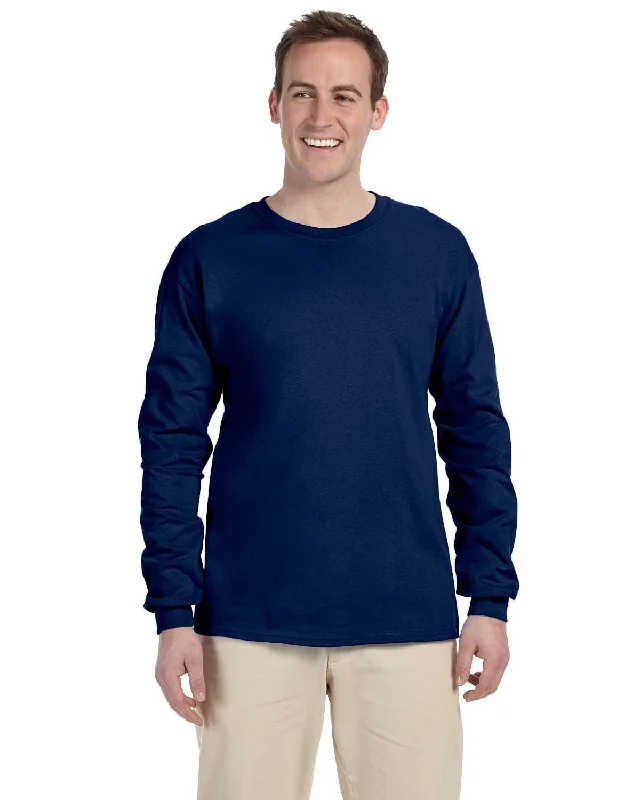 Gildan Ultra Cotton Heavyweight Long Sleeve T-Shirt | Navy Fleece Fabric Down Fabric Feather Fabric