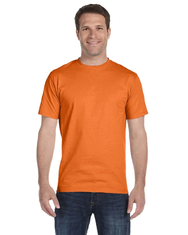 Hanes ComfortSoft 100% Cotton T-Shirt | Safety Orange Collared T-Shirt Boat Neck A-Line