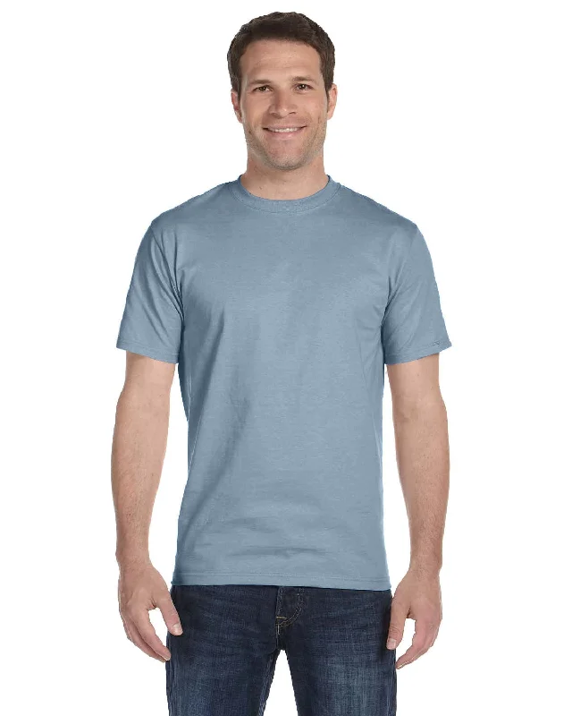 Hanes ComfortSoft 100% Cotton T-Shirt | Stonewashed Blue Embroidered Appliqued Beaded