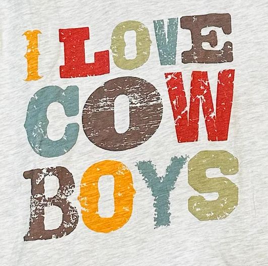 I Love Cowboys Graphic V-Neck T-Shirt Rayon Fabric Velvet Fabric Corduroy Fabric