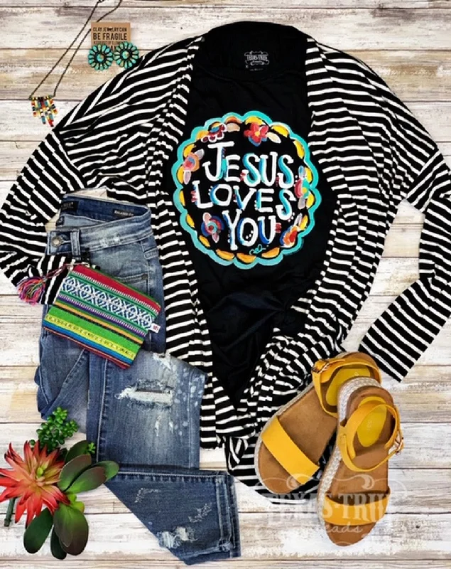 Jesus Loves You  T-Shirt Striped Floral Plaid