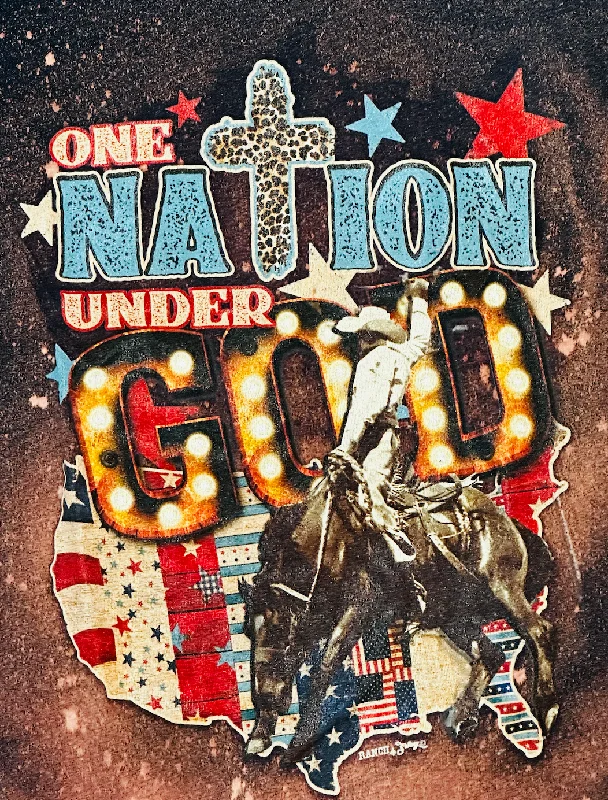 One Nation Under God Crew Neck T-Shirt Asymmetrical Pockets Print