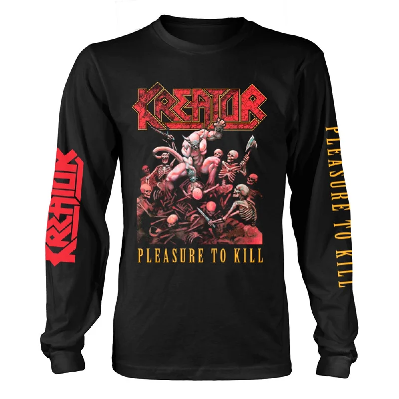 Kreator Unisex Long Sleeved T-shirt: Pleasure To Kill V-Neck T-Shirt Long Sleeve Cotton