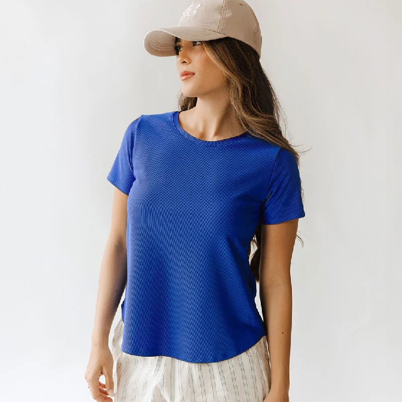 Ribbed Basic Crew Neck Tee, Cobalt Cozy Warm Stylish