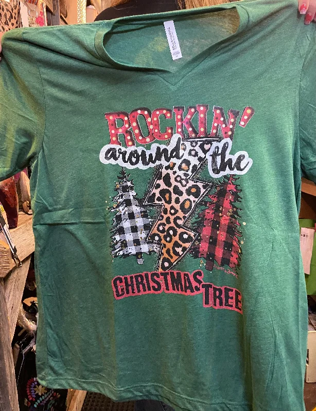 Rocking around the Christmas tree T-shirt Ribbed Striped Patterned