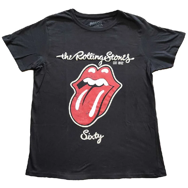 The Rolling Stones Ladies T-Shirt: Sixty Plastered Tongue (Suede Applique) Rayon Fabric Velvet Fabric Corduroy Fabric