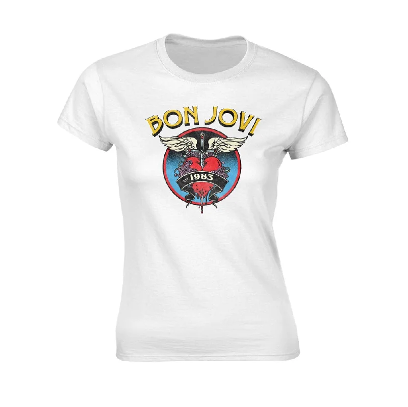 Bon Jovi Ladies T-shirt: Heart '83 Handmade Hand-knitted Hand-woven