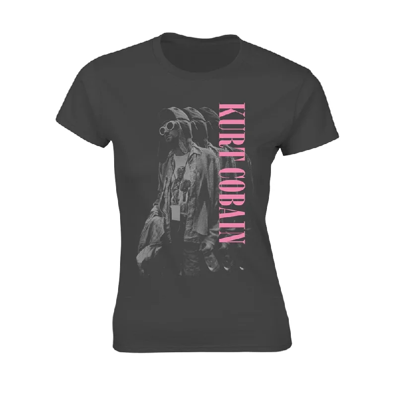 Kurt Cobain Ladies T-shirt: Standing Solid Color Striped Floral