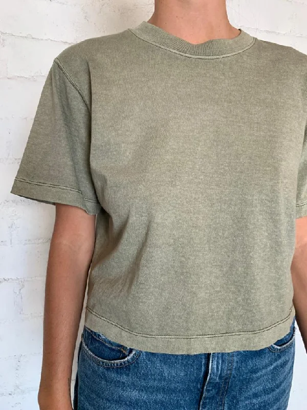 Surplus Green Women's Relaxed Crop Tee (Sold Out) Basic T-Shirt Crew Neck Short Sleeve