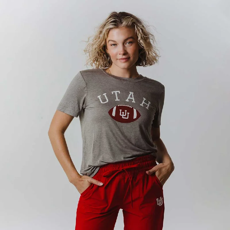 Utah Boyfriend Tee, Grey U of U Football Welt Pockets Slit Pockets