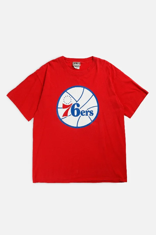 Vintage Philadelphia 76ers NBA Tee - XL Collared T-Shirt Boat Neck A-Line