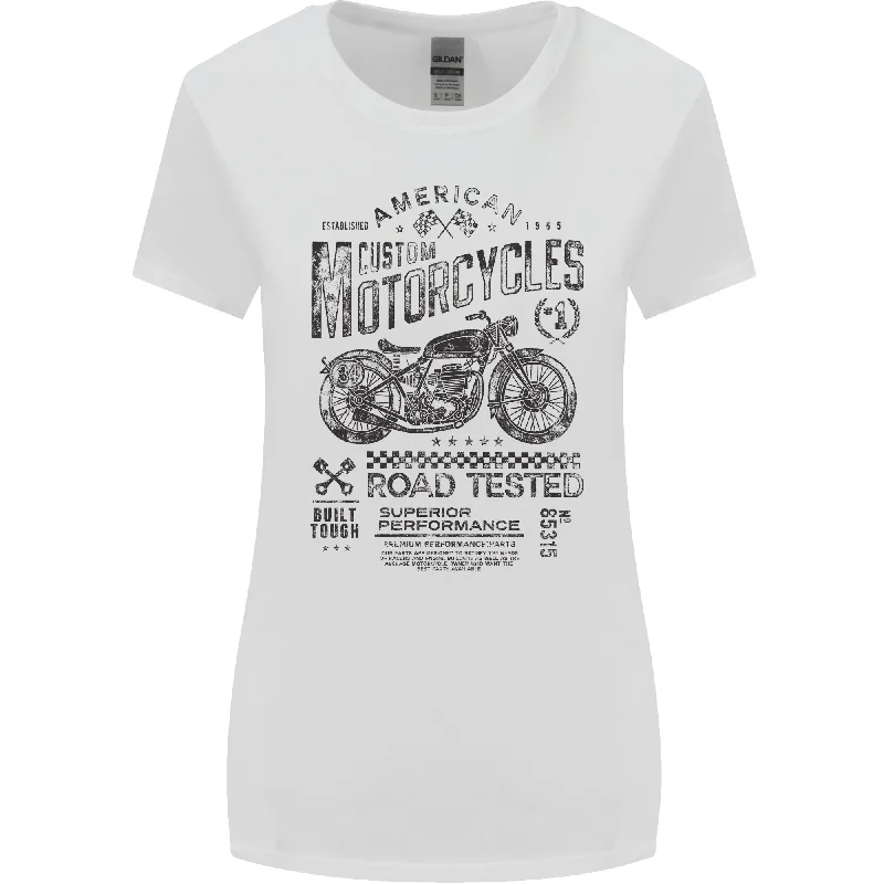 American Custom Motorbike Biker Motorcycle Womens Wider Cut T-Shirt Asymmetrical Pockets Print