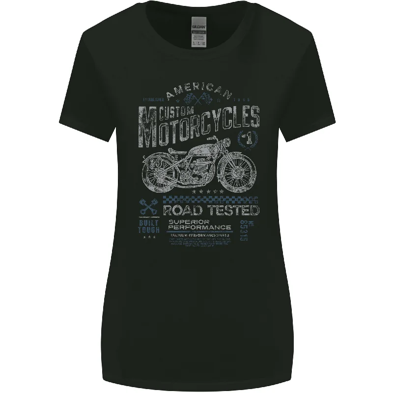 American Custom Motorcycles Motorbike Biker Womens Wider Cut T-Shirt Striped Floral Plaid
