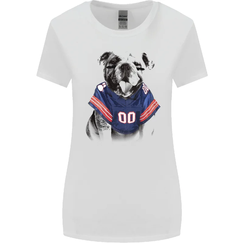 American Football Bulldog With Tattoos Womens Wider Cut T-Shirt Embroidered Appliqued Beaded